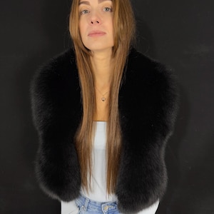 Luxurious Black Fox Fur Collar: Handmade Saga Furs Stole (51&quot; Length)