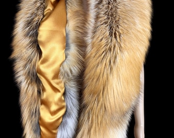 Luxury Gold Fox Fur Stole: Handmade Saga Furs Scarf 63"