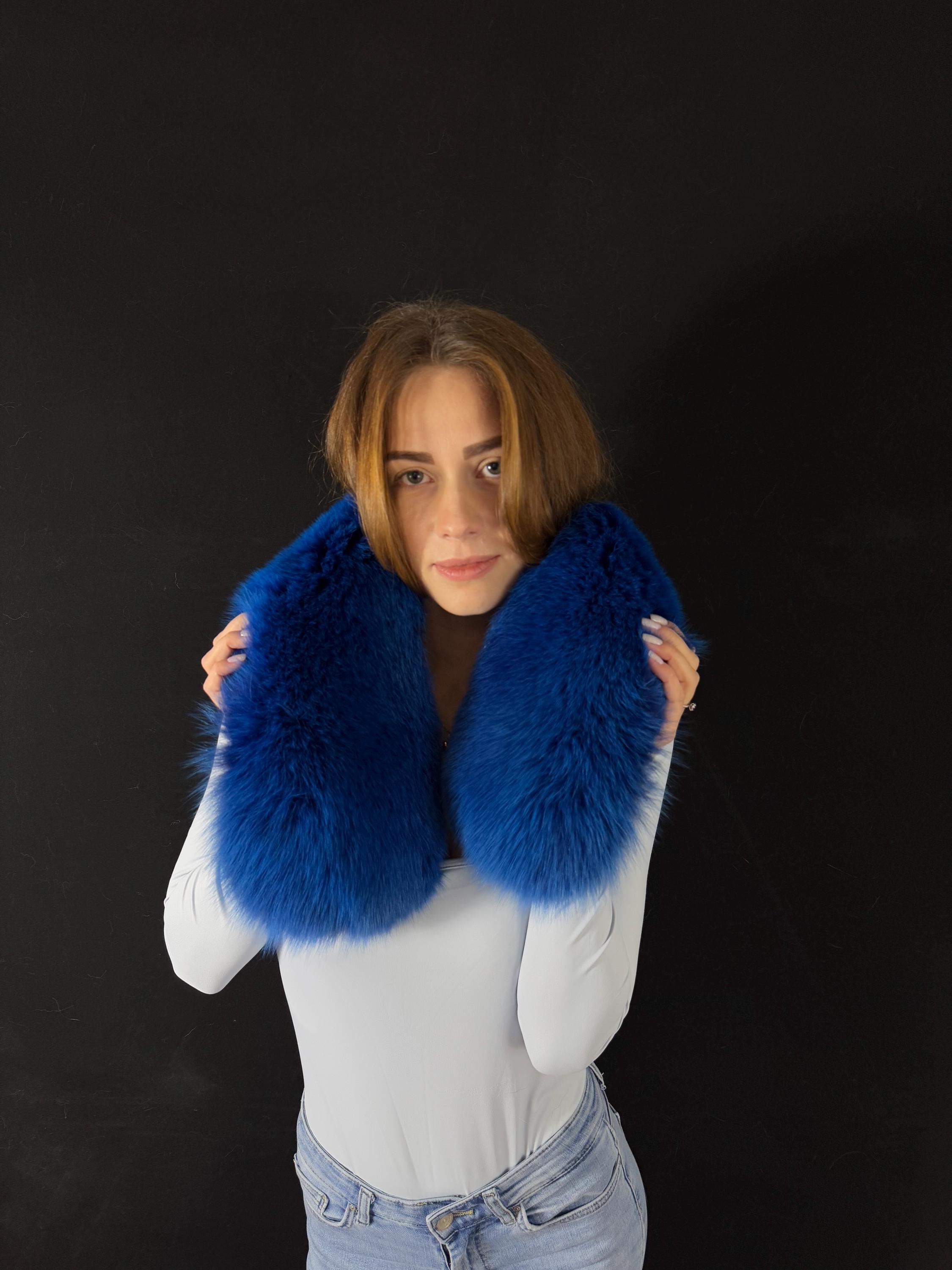 Royal Blue Fox Fur Collar: Handmade Saga Fur Stole, 35