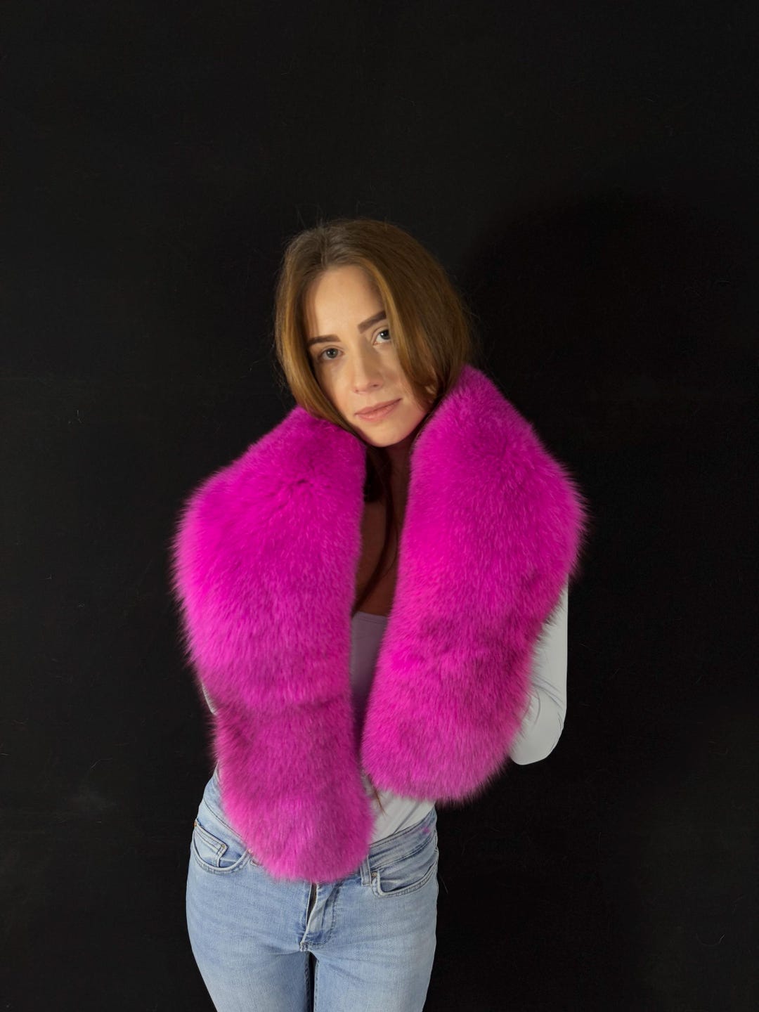 Fuchsia Fox Fuchsia Fox Fur Stole: Handmade Saga Fur Collar, 51