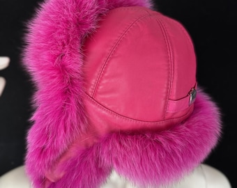 ピンクフォックスファーのウシャンカハット | 北極キツネのトラッパー