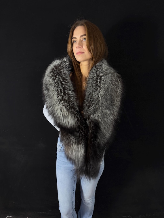 Sciarpa Stola Pelliccia Grigia Stola Di Pelliccia Di Volpe