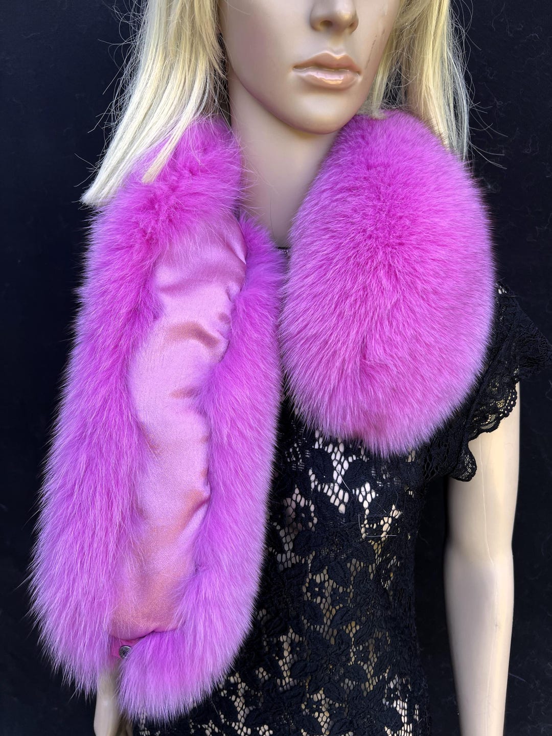 Fuchsia Fox Luxury Fuchsia Pink Fox Fur Scarf: Handmade Saga Fur Stole, 31