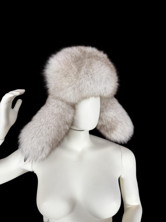 Finn Fox Fur Trapper Hat: White & Black Suede, Handmade  display picture 3