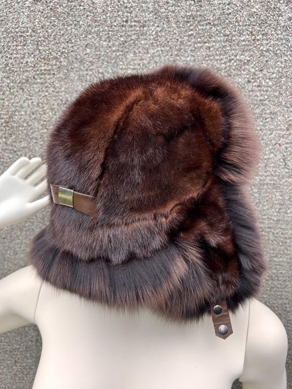 Winter Brown Mink Fox Fur Hat NEW Dark Brown Mink Fur Hat with Large Fox Fur Pom Pom,Unisex  main image 2