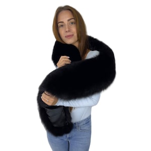 Luxurious Black Fox Fur Stole: Handmade Saga Furs Collar (70&quot; Length)