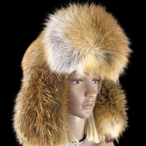 Luxury Red Fox Fur Trapper Hat: Golden Natural Fur, Handmade