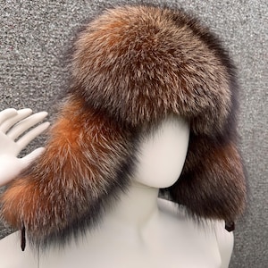Luxe Frost Fox Bontmuts Echte Bont Trapper Hoed Met Leer Bruine Kleur Topkwaliteit Unisex Bontmuts