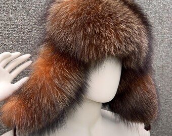 Hand made winter hat with suede and fox fur Fox Fur Hat With Black Suede Cap, Warm and Luxurious  main image 3