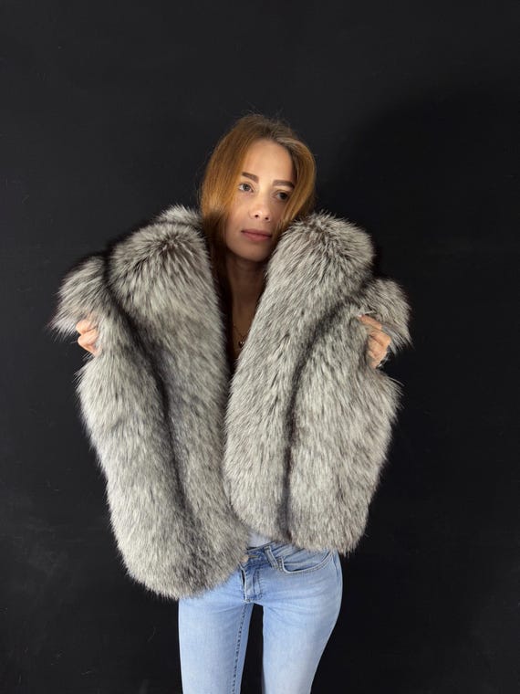 Pelz Mantel Echtpelz Kragen Grau Fur Jacket Echt Pelz Jacken Damen