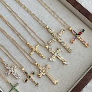 Zircon Cross Necklace: 14k Gold Filled Layered Pendant