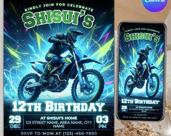 Motocross Birthday Invitation Template, Dirt Bike Birthday Theme, Motocross Party Invite For Kids, Instant Digital Download, Canva Editable