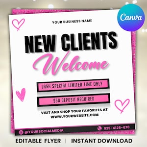 New Client Welcome Flyer: Hair, Lashes, Nails, Makeup (Canva Editable, Digital Download)
