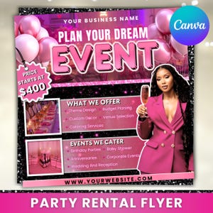 Party Rentals Flyer, Event Supplies Flyer, Event Equipment Rental Flyer, Premade Party Planning Decoration Flyer, Business, Canva Editable