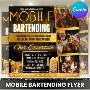 Mobile Bartending Flyer,  Event Bartender Flyer, Premade Corporate Party Drink Flyer,  Mixologist Portable Bar bartending, Canva Editable