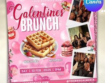 February Galentine Brunch Party Invite Flyer, Valentine Day Brunch Flyer, Galentines Get Together, Valentine, Ladies Brunch, Canva Editable