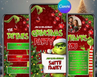 Animated Christmas Dinner Invitation, Friendsmas Party Video Invitation, Premade Grinch Holiday Festive Celebration Evite, Canva Editable