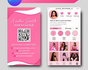 Visitenkarte, IG-Visitenkarte, Treuekarte, DIY-Rabattkarte, Visitenkarte, Schönheitssalon Ästhetik Zöpfe Haare Bilden, Canva Bearbeitbar