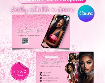 Business Card, IG Business Card, Loyalty Card, DIY Discount Card, Visiting Card, Beauty Salon Esthetics Braids Hair Make up, Canva Editable
