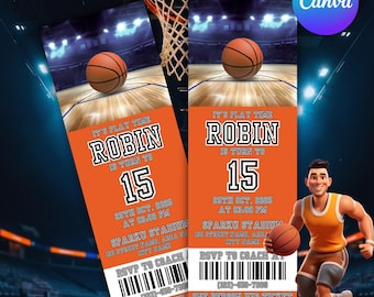 Basketball Birthday Invitation, Basketball Ticket Invitation, Sports Invitation, Boy Party Invite, Basketball Invitation, Canva Editable
