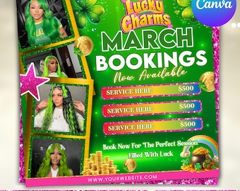 March Booking Flyer: St. Patrick's Day Hair & Beauty (Canva Editable)
