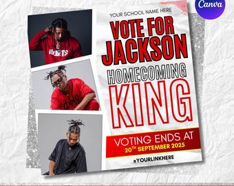 Homecoming King Flyer, Homecoming Election Flyer, Homecoming Campaign Flyer, Vote Homecoming, HOCO Flyer, Vote for me Flyer, Canva Editable
