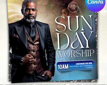 Sunday Worship Church Flyer, Pentecost Sunday Church Flyer, Church Flyer, Church Service Flyer, Sunday Service Flyer, Canva Editable