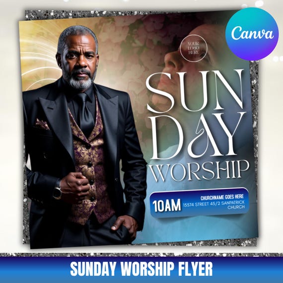 Sunday Worship Church Flyer, Pentecost Sunday Church Flyer, Church Flyer, Church Service Flyer, Sunday Service Flyer, Canva Editable