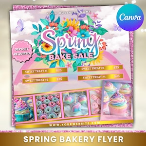 Spring Bakery Flyer, Spring Bake Sale Flyer, Spring Booking Flyer, Sweet Treats Flyer, Bake Shop Flyer, Cake Pastry Flyer, Canva Editable