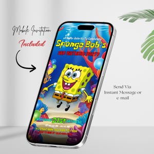 Sponge Cake Birthday Invitation, Cartoon Party Invitation, Sponge Bob Invite, Birthday Party Invitation, Printable Template, Canva Editable