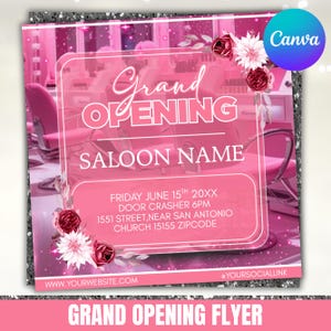 Grand Opening Flyer, Coming Soon Flyer, Celebration Launch, Event Party Flyer, Business Flyer, Beauty Salon, Hair Lash Nails, Canva Editable