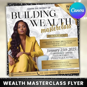 Wealth Masterclass Flyer, Business Conference, Workshop Flyer, Guest Speaker, Wealth Building Flyer, Hair Beauty Class Flyer, Canva Editable