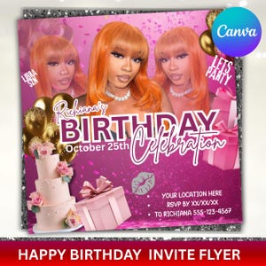 Editable Birthday Party Flyer Template: Canva Evite (Digital Download