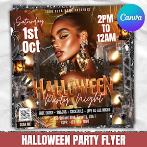 Halloween-Party-Flyer, Halloween-Nachtparty-Flyer, gruseliges Club-Event, Social Media, Party-Flyer, Halloween-Party-Einladung, Canva Editierbar