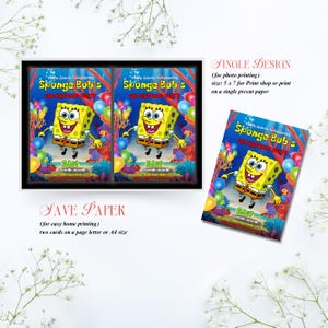 Sponge Cake Birthday Invitation, Cartoon Party Invitation, Sponge Bob Invite, Birthday Party Invitation, Printable Template, Canva Editable