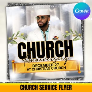 Canva Editable Church Service Flyer: Worship & Anniversary
