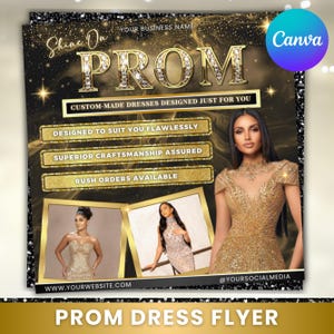 Prom Dress Flyer Template: Prom Party Celebration (Canva Editable)