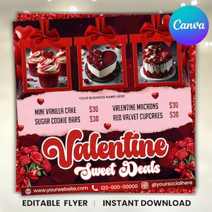Valentine&#39;s Day Bakery Flyer, February Bake Sale Flyer, Bakery Flyer, DIY Template Design, Sweet Treats Template, Cake Flyer, Canva Editable
