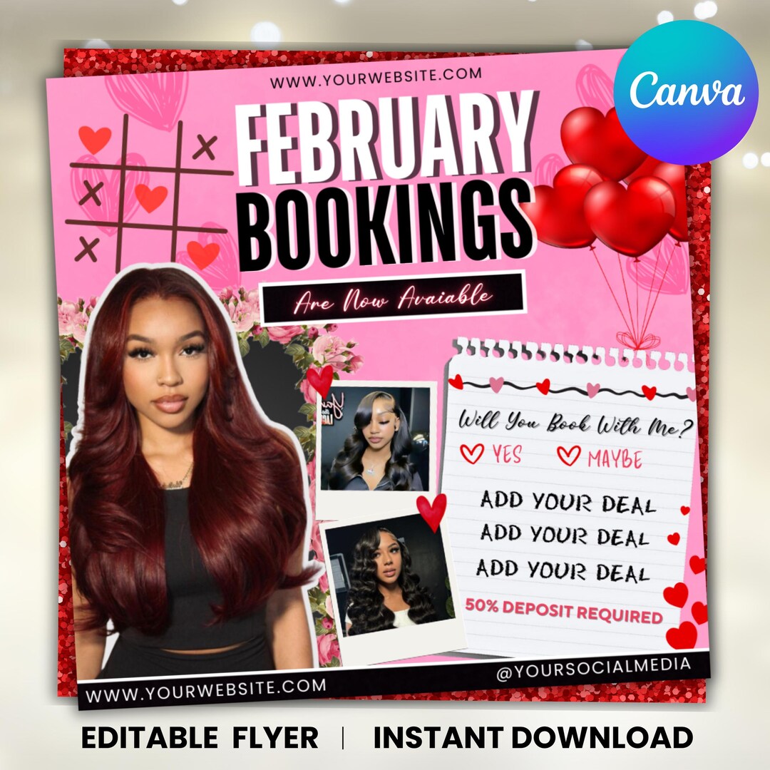 February Booking Flyer, Valentine Day Booking Flyer, February Books ...