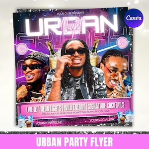 Urban Party Flyer, Club Party Flyer, Mega DJ Music Event Flyer, DJ Night Party Flyer, Friday Urban Party Flyer, Party Flyer, Canva Editable