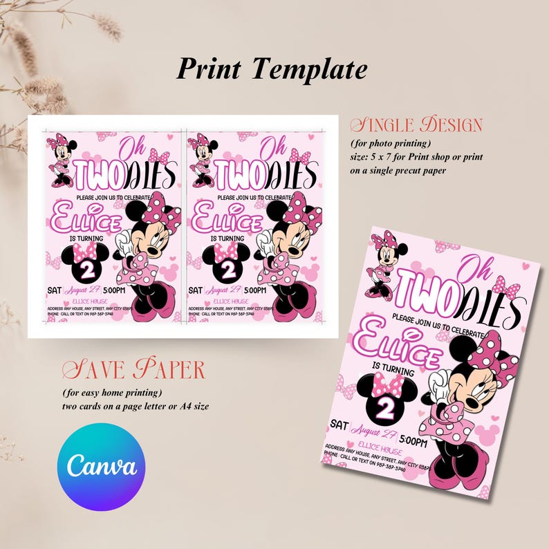 Oh TWOdles Birthday Invitation, Minnie Mouse 2nd Birthday Invitation, Oh Twodles Invitiation, Mickey Birthday Invite, Editable Oh TWOdles Birthday Invitation, Oh Twodles Invitation, Mickey Birthday Invite, Minnie Mouse 2nd Birthday Invitation, Digital 2nd Birthday Cute Mouse Second Birthday Invite Oh Twodles Invitation Boho Minnie Invite, Mickey Mouse Invitations, Mouse Editable Invitation, Mickey Twodles invite, Birthday Invitation, Birthday Party Invitation, Canva Template