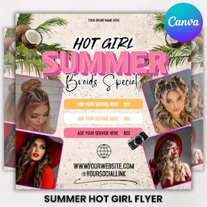 Summer Booking Flyer: Lash Hair Braids Nails Makeup Wig (Canva Editable Digital Download)