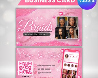 Visitekaartje, DIY-klantenkaart, creditcardstijlsjabloon, kortingskaart, schoonheidssalon Esthetiek Vlechten Haarmake-upkaart, canvas bewerkbaar
