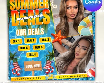 Summer Booking Flyer, June Booking Flyer, Summer Sale Bookings Flyer, Summer Sale Flyer, June Books Open, Summer Hair Flyer, Canva Editable