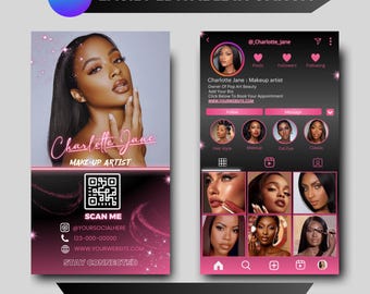 Visitenkarte, IG-Visitenkarte, Treuekarte, DIY-Rabattkarte, Visitenkarte, Schönheitssalon Ästhetik Zöpfe Haare Bilden, Canva Bearbeitbar