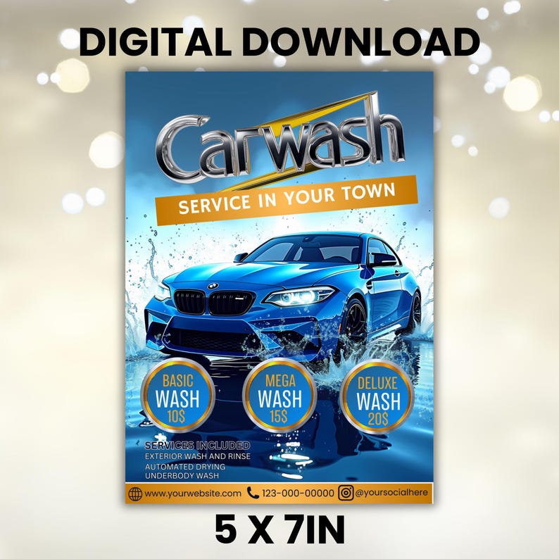 Car Wash Flyer, Car Cleaning Flyer, Automotive Services Flyer, Car Detailing Flyer, Premade Business Flyer, Social Media, Canva Editable