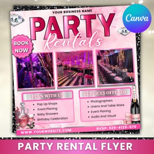 Party Rentals Flyer, Event Supplies Flyer, Event Equipment Rental Flyer, Premade Party Planning Decoration Flyer, Business, Canva Editable
