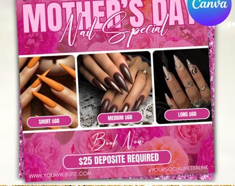 Mother's Day Nail Special Flyer: Canva Editable (Digital Download)
