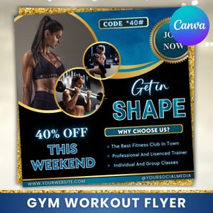 Gym Fitness Flyer Template: Personal Trainer, Social Media (Canva Editable)