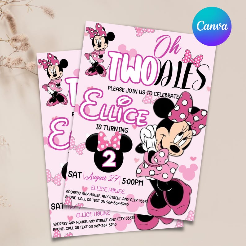 Oh TWOdles Birthday Invitation, Minnie Mouse 2nd Birthday Invitation, Oh Twodles Invitiation, Mickey Birthday Invite, Editable Oh TWOdles Birthday Invitation, Oh Twodles Invitation, Mickey Birthday Invite, Minnie Mouse 2nd Birthday Invitation, Digital 2nd Birthday Cute Mouse Second Birthday Invite Oh Twodles Invitation Boho Minnie Invite, Mickey Mouse Invitations, Mouse Editable Invitation, Mickey Twodles invite, Birthday Invitation, Birthday Party Invitation, Canva Template